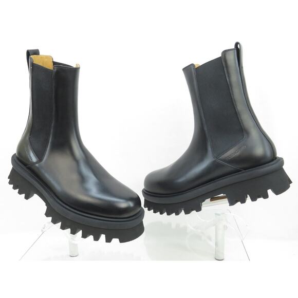 NIB FERRAGAMO FLASH BLACK LEATHER LOGO PLATFORM PULL CHELSEA ANKLE BOOTS 13 M - Picture 5 of 14